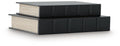 Black box set of 2 fabric-covered storage boxes, stacked, closed lids