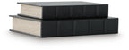 Black box set of 2 fabric-covered storage boxes, stacked, closed lids