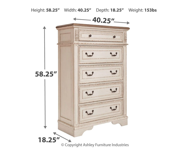 Realyn - White / Brown / Beige - Five Drawer Chest