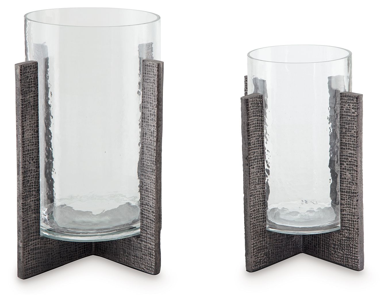 Garekton Clear / Pewter Finish - Candle Holder Set (Set of 2)