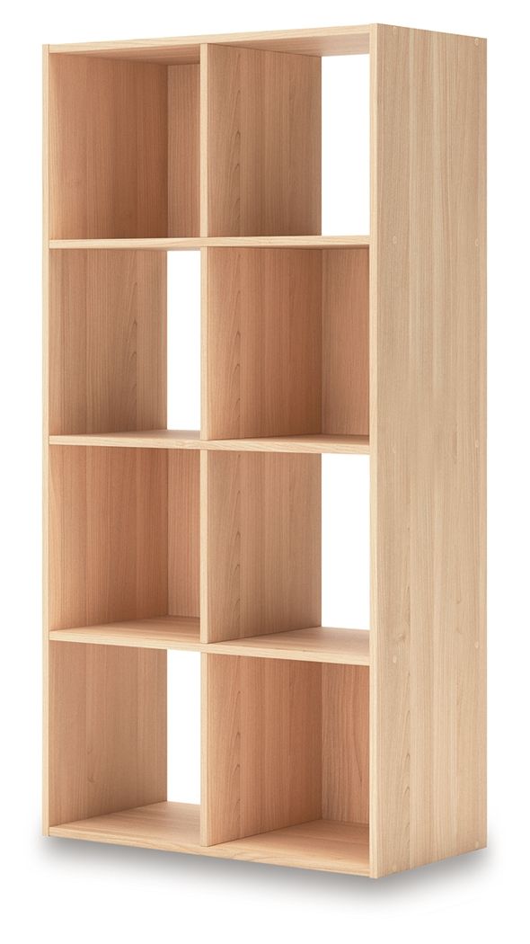 Light wood cube organizer with open cubby compartments and vertical divider panels