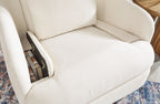 Oyster cream recliner seat cushion with book tucked in side pocket