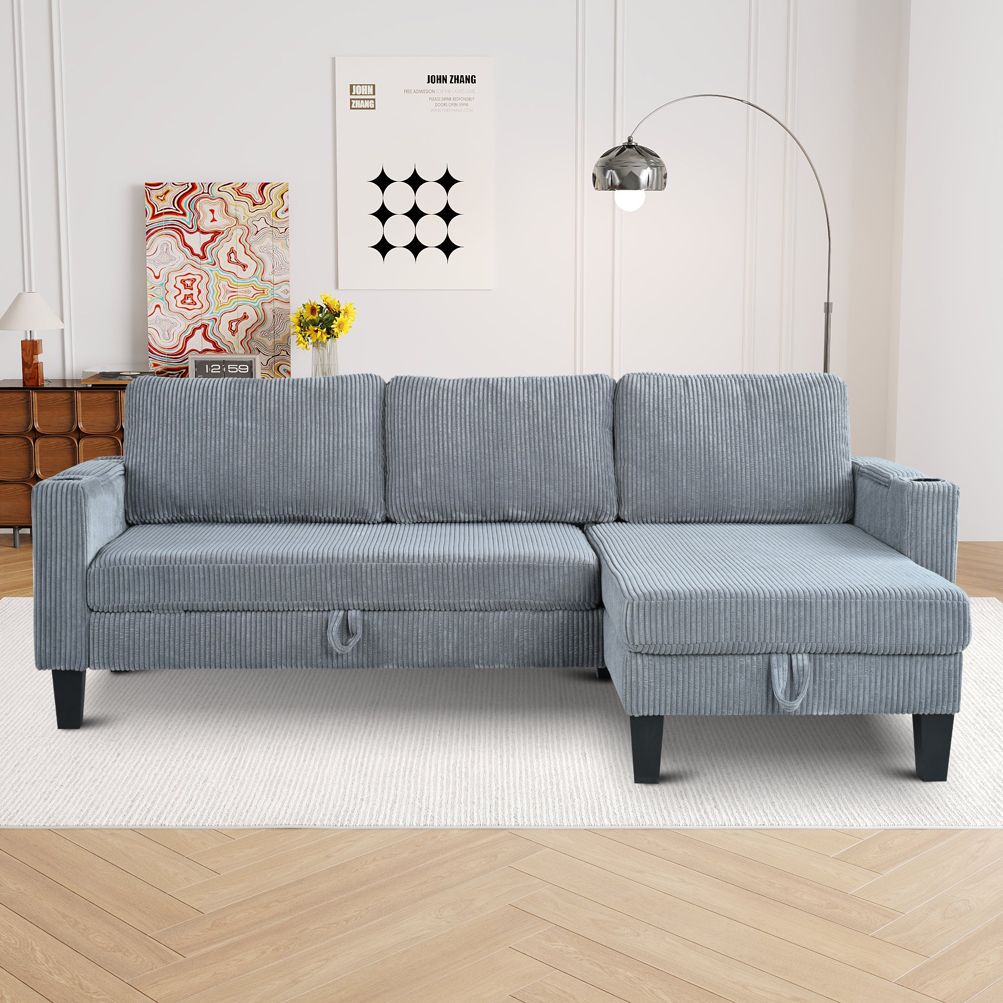 Reversible Sectional Sofa: Storage, USB, Sleeper Couch