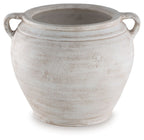 Meadie 9-inch vase, white ceramic with two side handles and curved bands