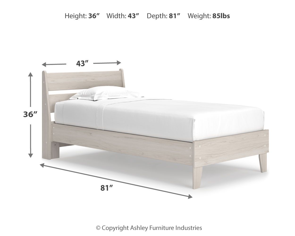 Light wood panel platform bed frame with headboard and footboard