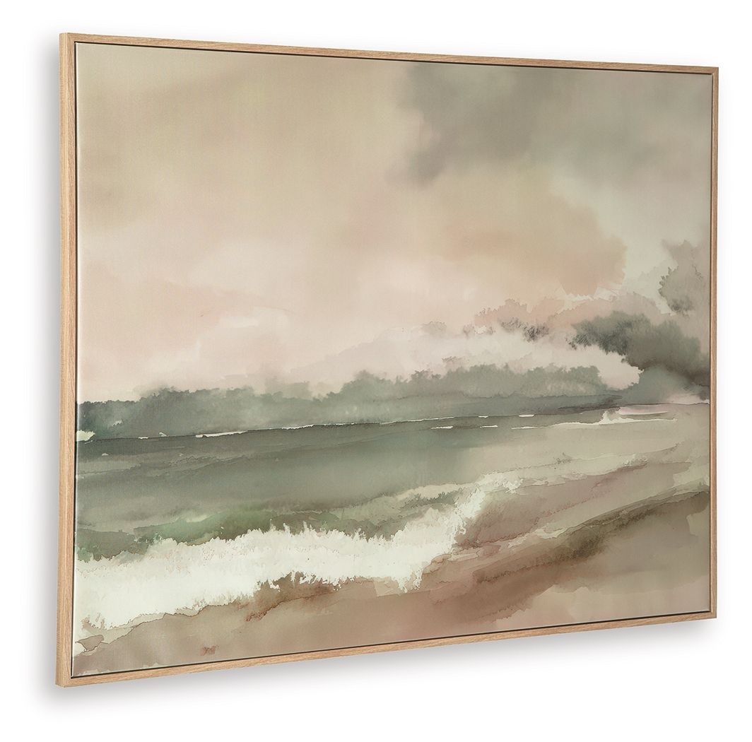 Vallus framed abstract landscape wall art in green, blush, and gray