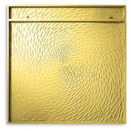 Gold square wall art panel with embossed concentric spiral ripple texture, metal frame