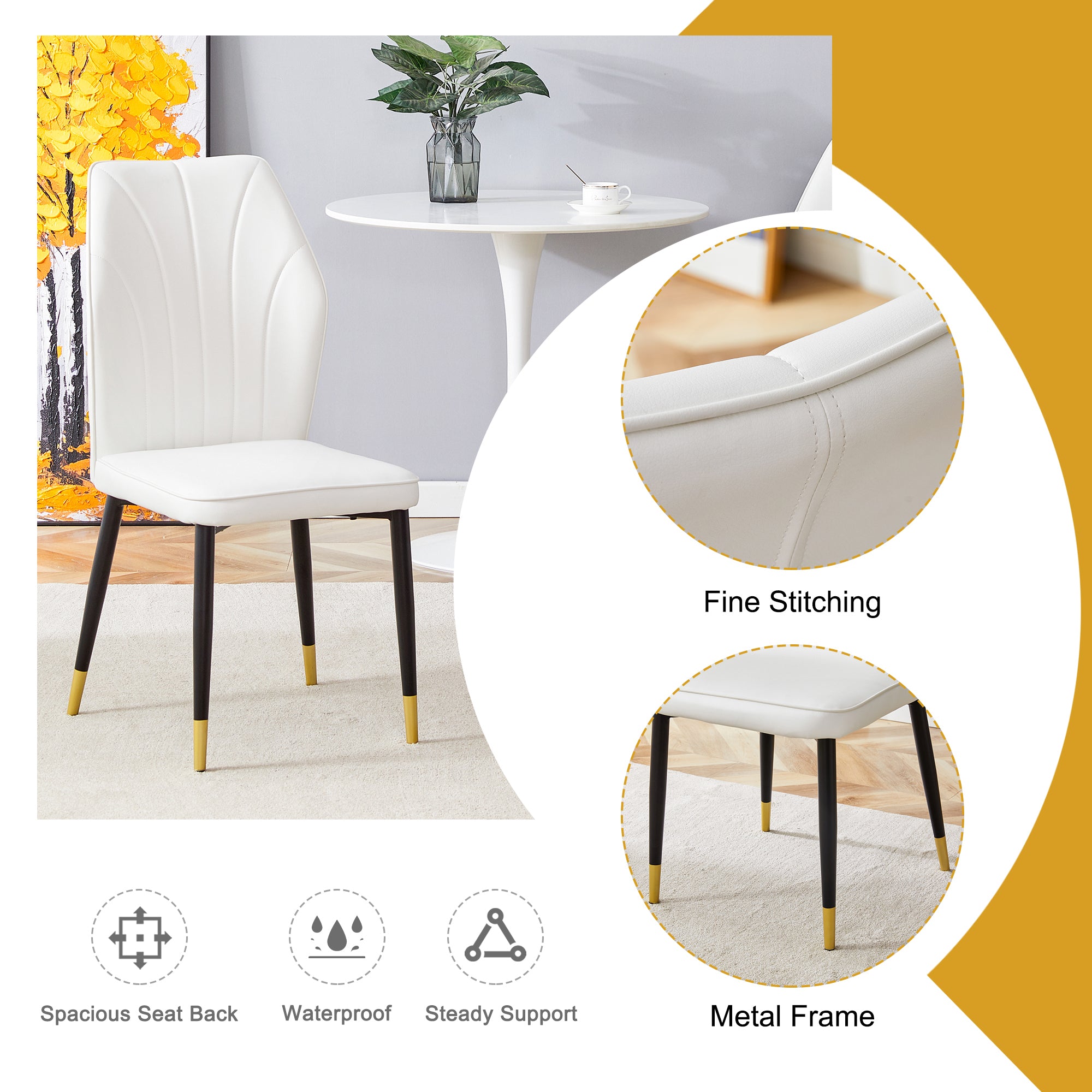 Black Marble Dining Set w/ 4 White Chairs