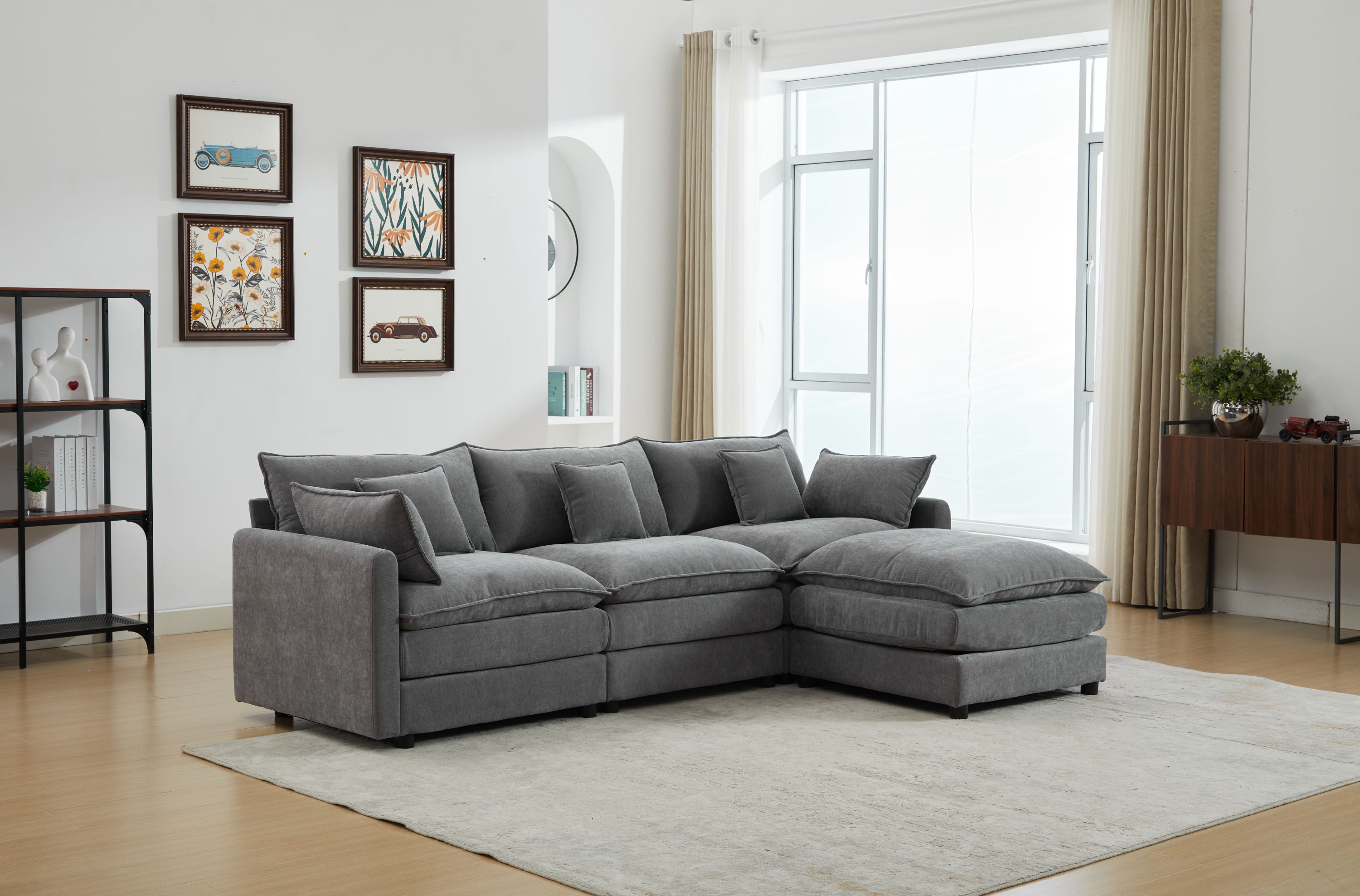 Modern Modular L-Shaped 3-Seater Sofa with Ottoman