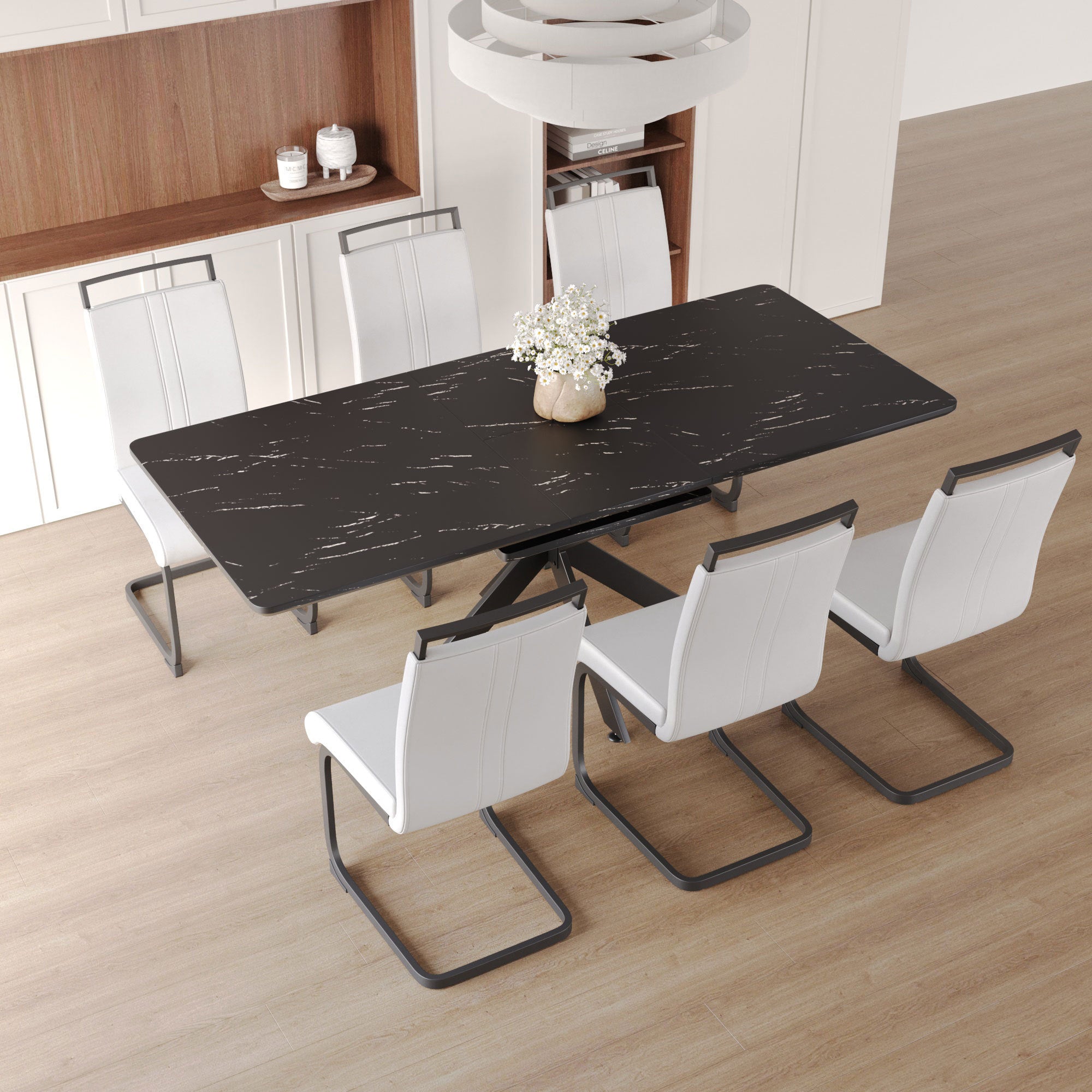 62" Extendable Dining Table Set for 6-8 People
