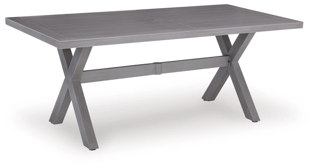 Gray rectangular dining table with sturdy folding legs