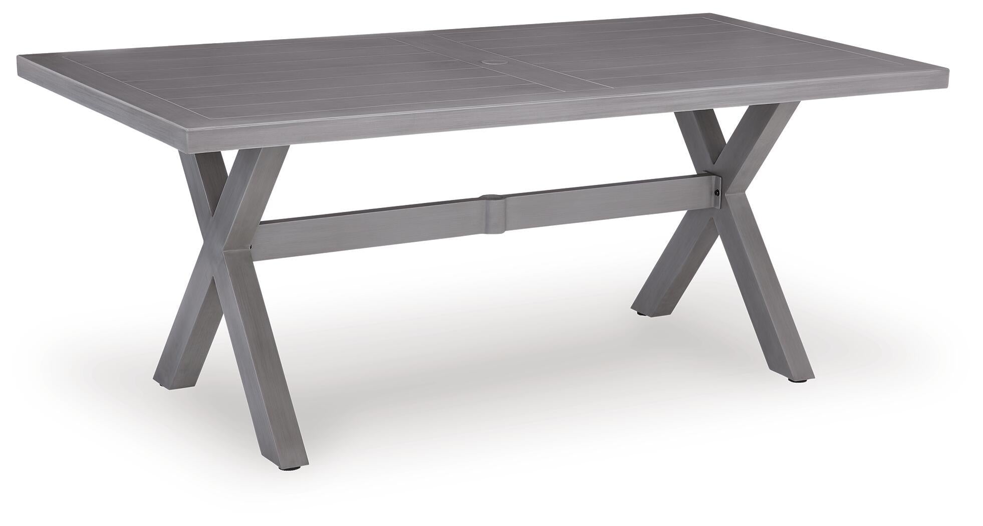 Gray rectangular dining table with sturdy folding legs