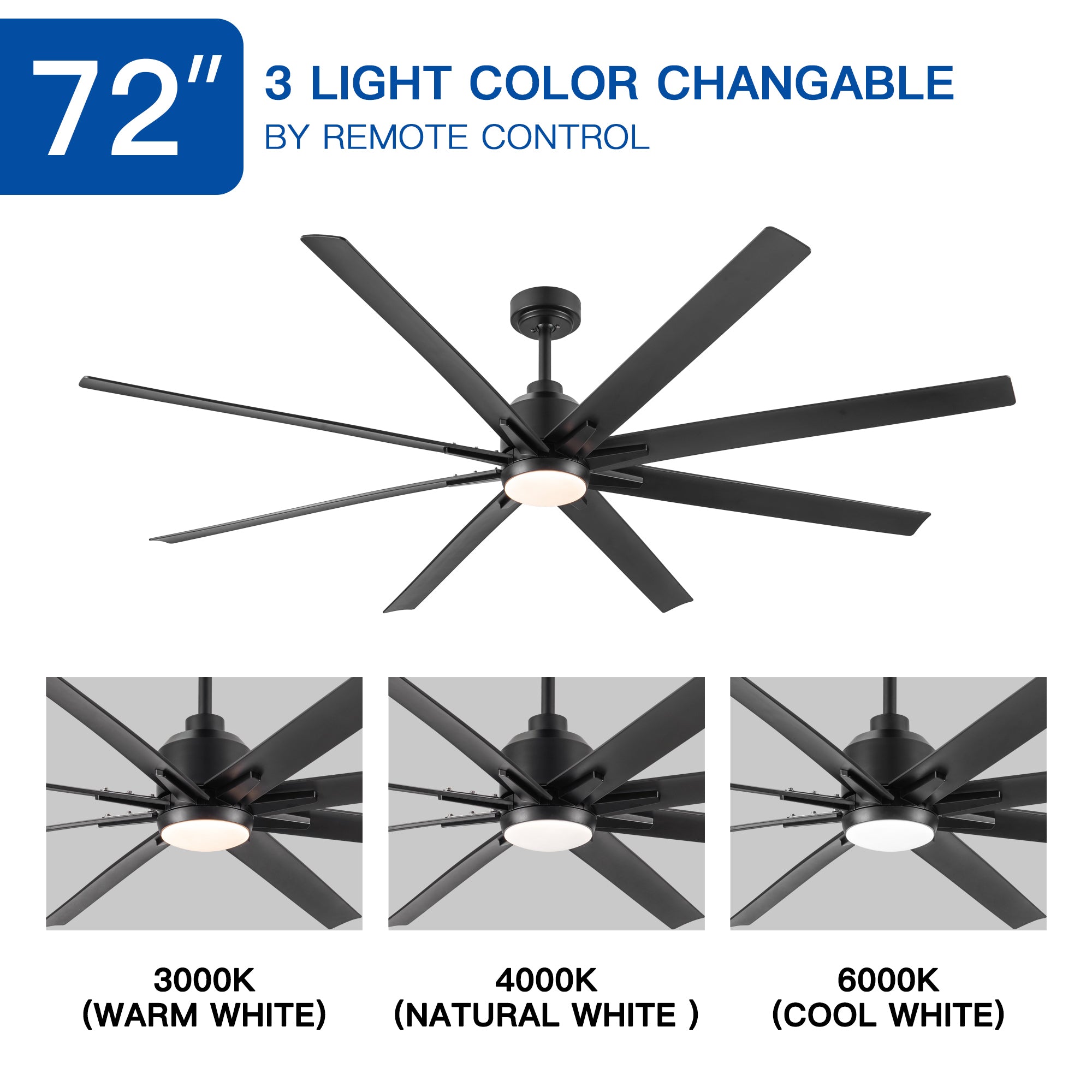 72" LED Ceiling Fan w/Black Blades - Integrated Light-American Furniture Outlet