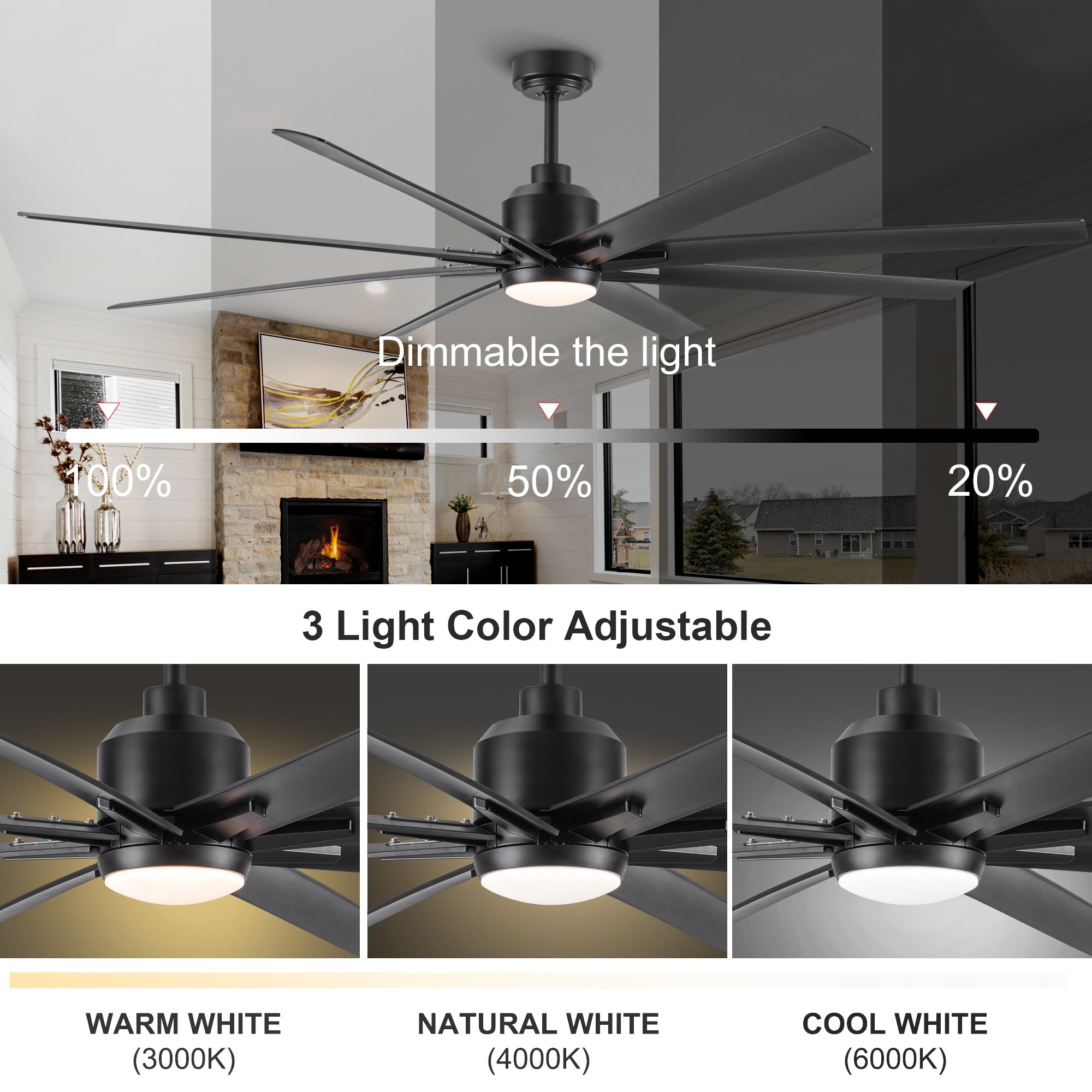 72" LED Ceiling Fan w/Black Blades - Integrated Light-American Furniture Outlet