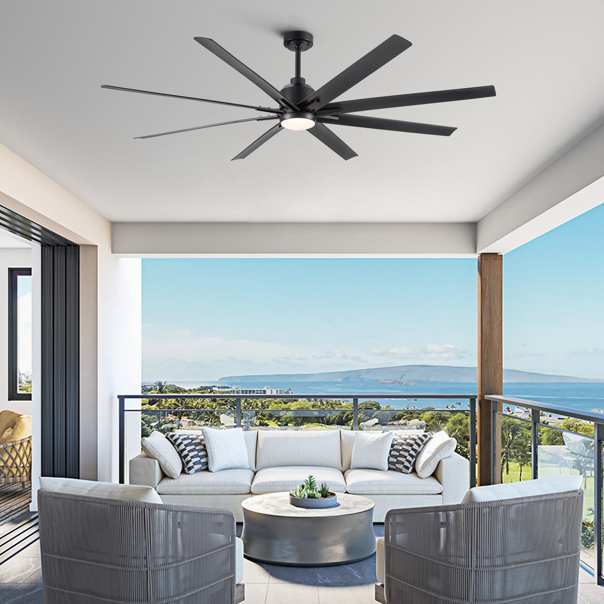 72" LED Ceiling Fan w/Black Blades - Integrated Light-American Furniture Outlet