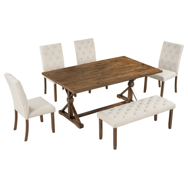 72" Farmhouse Dining Table Set - 6 Pieces, Walnut