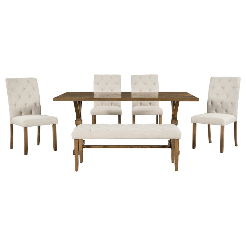 72" Farmhouse Dining Table Set - 6 Pieces, Walnut