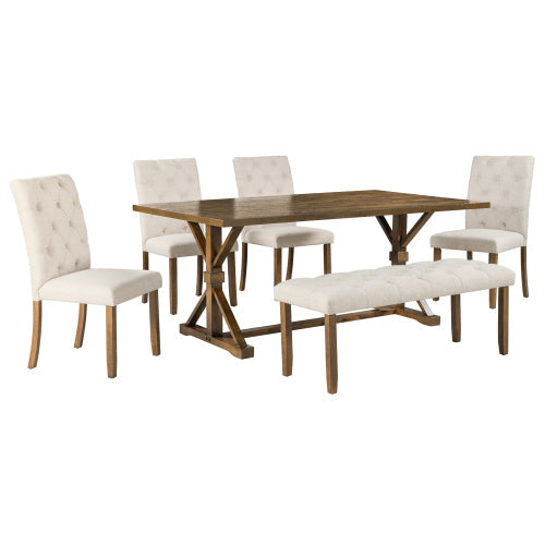 72" Farmhouse Dining Table Set - 6 Pieces, Walnut