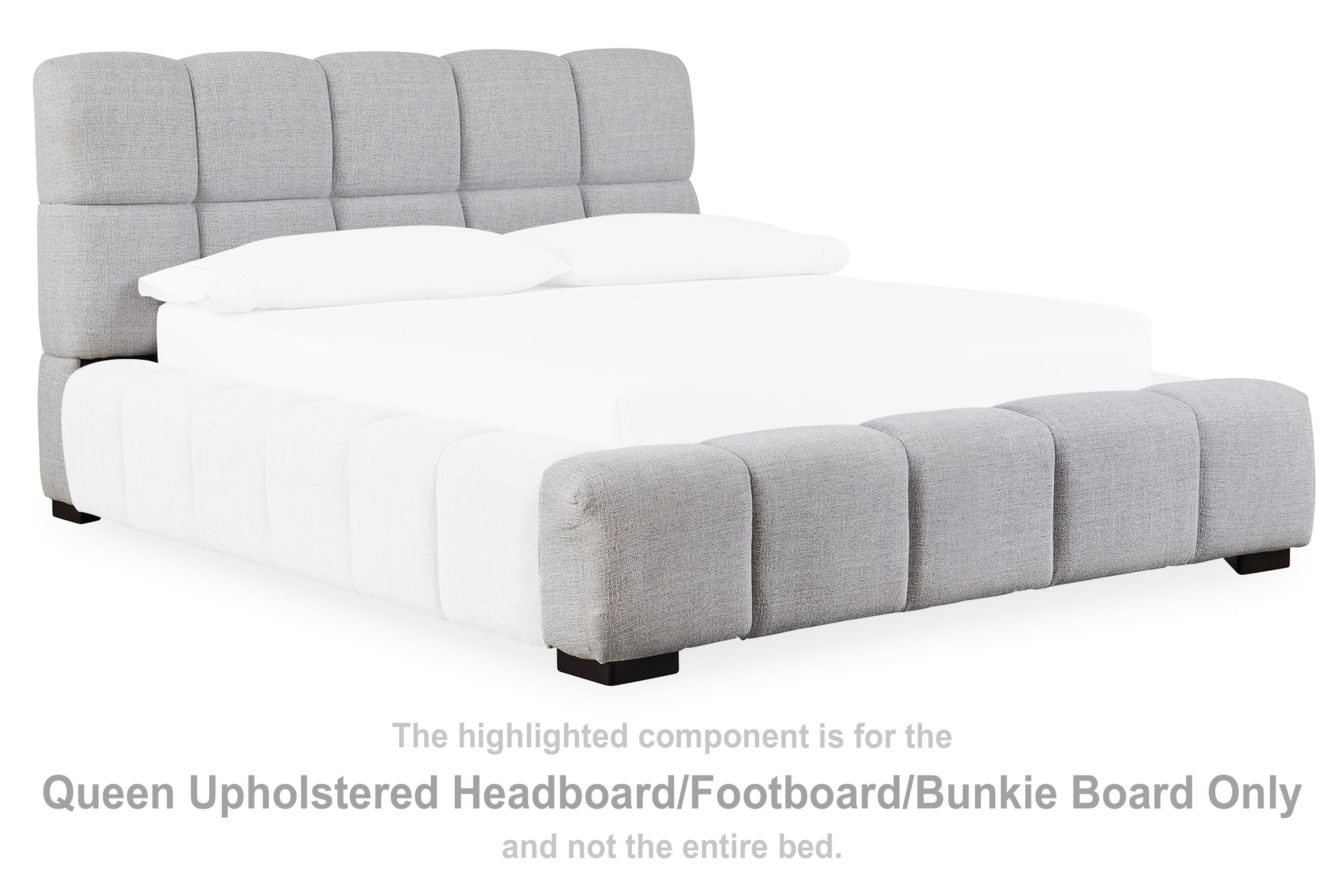 Light gray upholstered headboard and footboard with tufted square panels