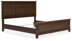 Dark brown panel bed frame with open under-bed storage and front drawer