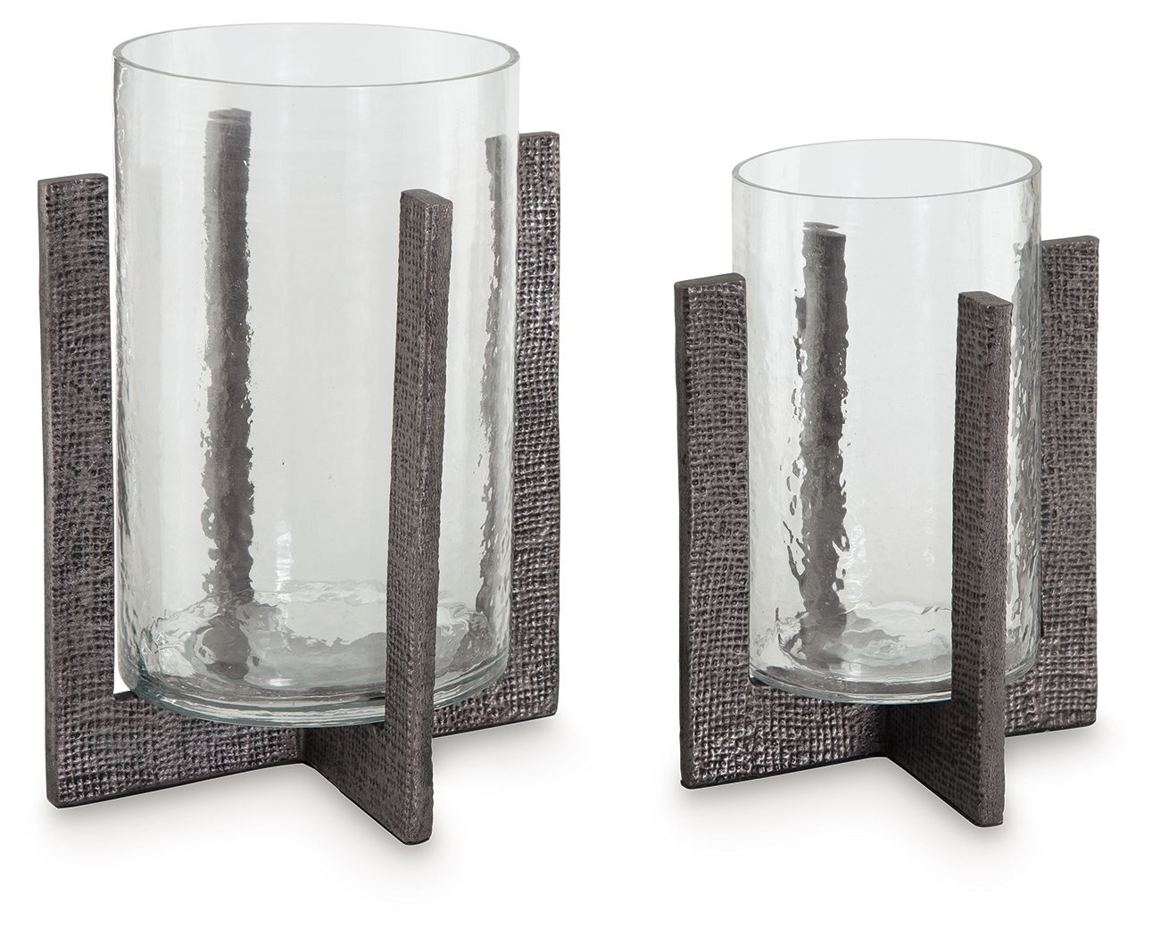 Garekton Clear / Pewter Finish - Candle Holder Set (Set of 2)