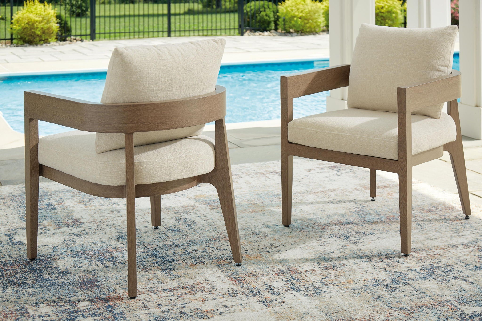 Dark brown armchair with cream seat and back cushion, set of 2