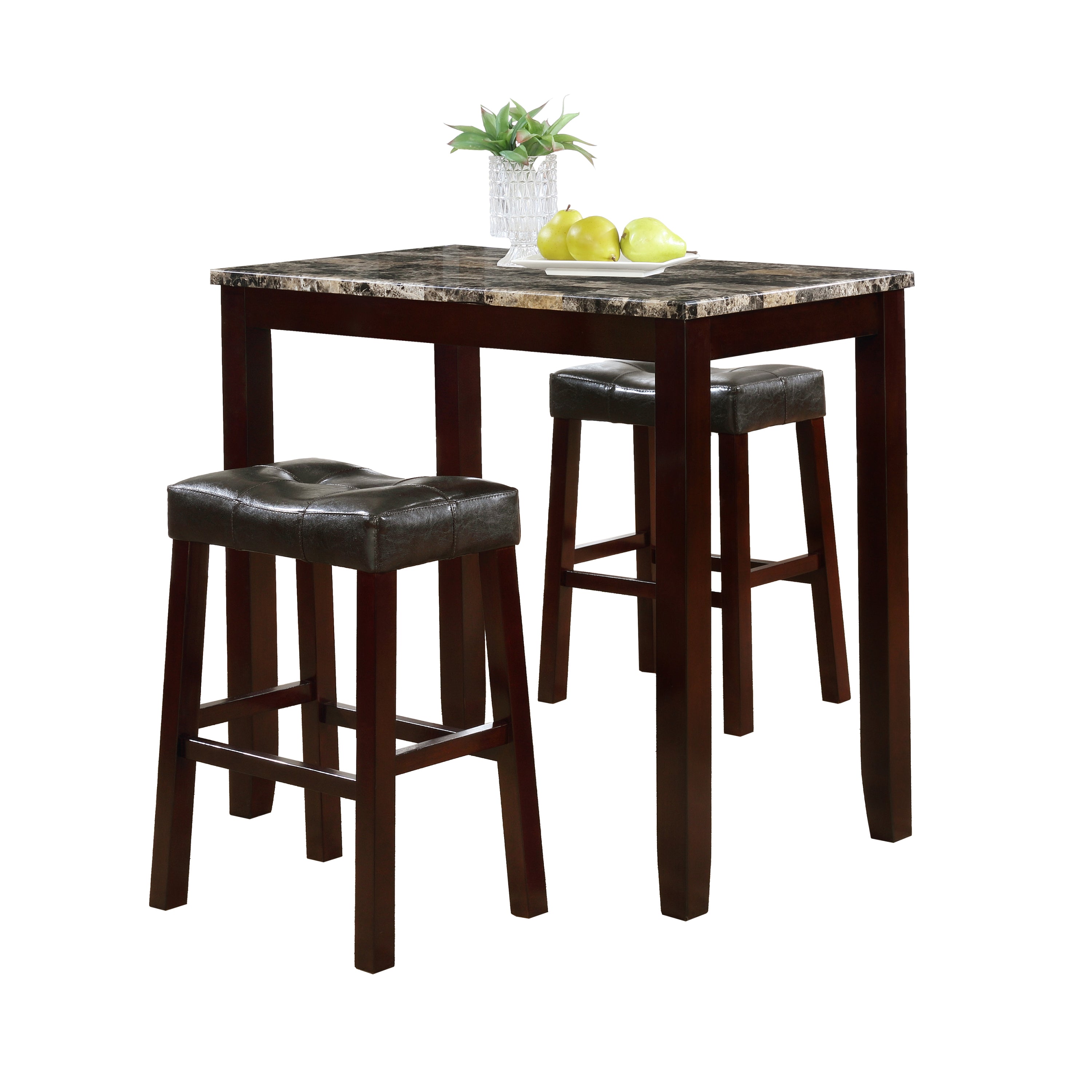 3-Piece Marble Counter Height Table & Stools Set