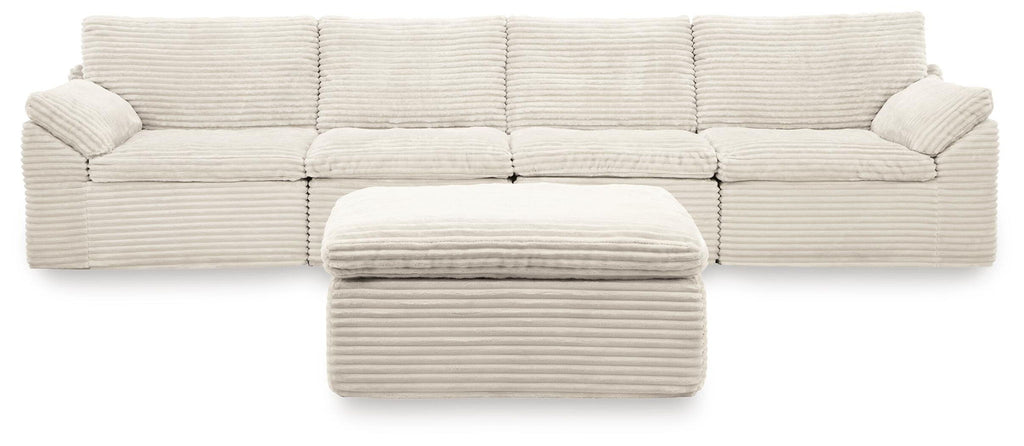 Fannin ivory 4-piece sectional with ottoman, striped fabric and padded arms