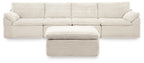 Fannin ivory 4-piece sectional with ottoman, striped fabric and padded arms