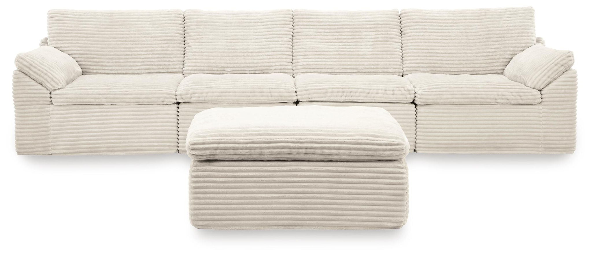 Fannin ivory 4-piece sectional with ottoman, striped fabric and padded arms