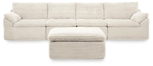Fannin ivory 4-piece sectional with ottoman, striped fabric and padded arms