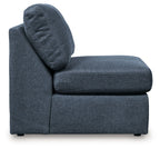 Blue corner sectional chair with curved back and wide seat cushion