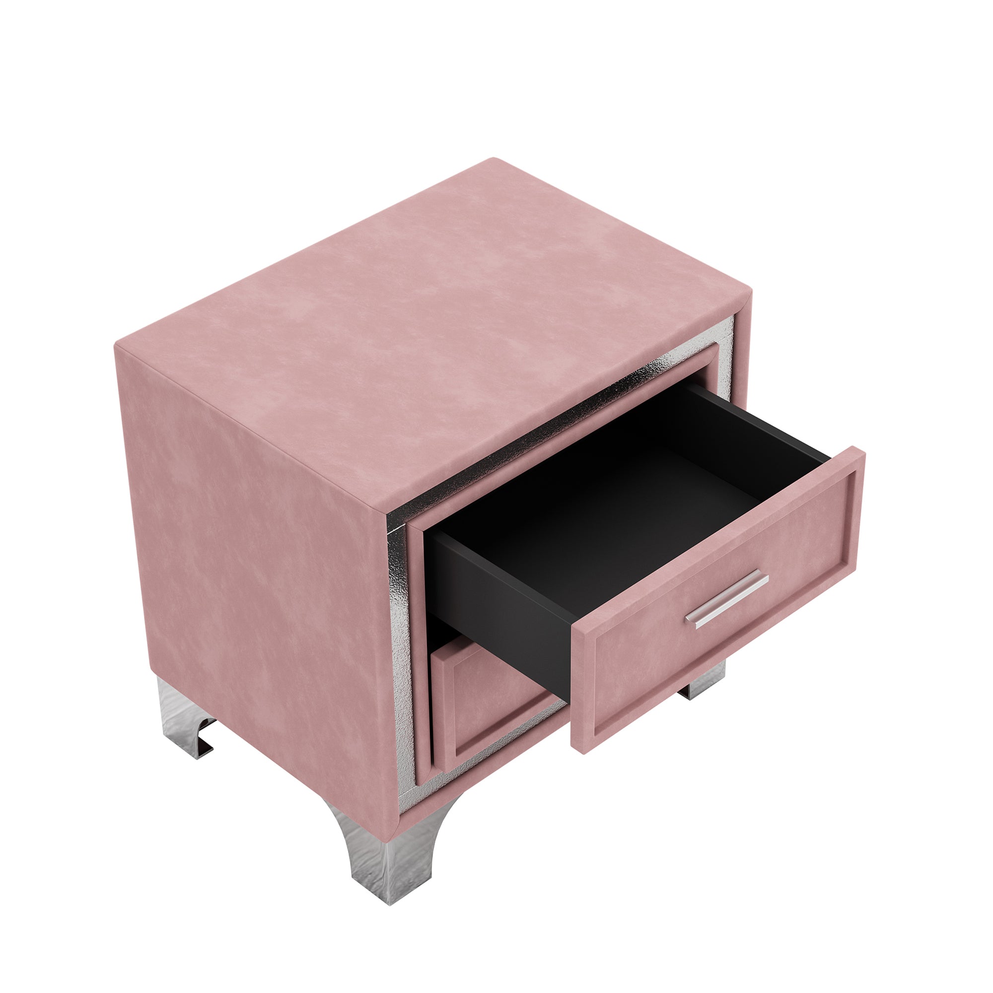 Pink Queen Upholstered Bed Set w/ LED Lights & Nightstands
