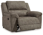 Fossil gray wide seat recliner with plush padded arms and headrest