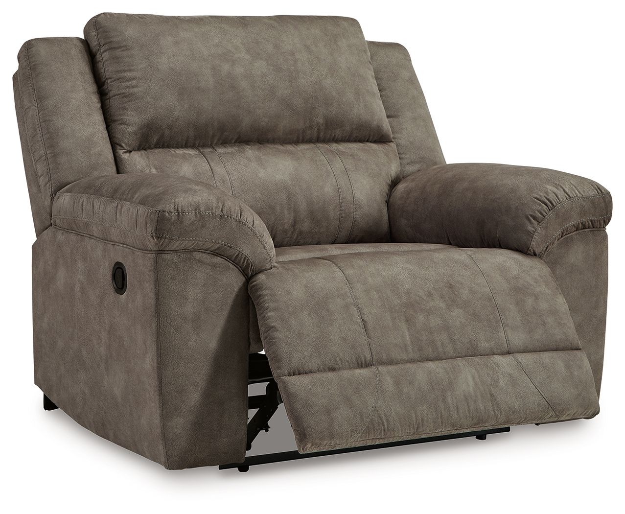 Fossil gray wide seat recliner with plush padded arms and headrest