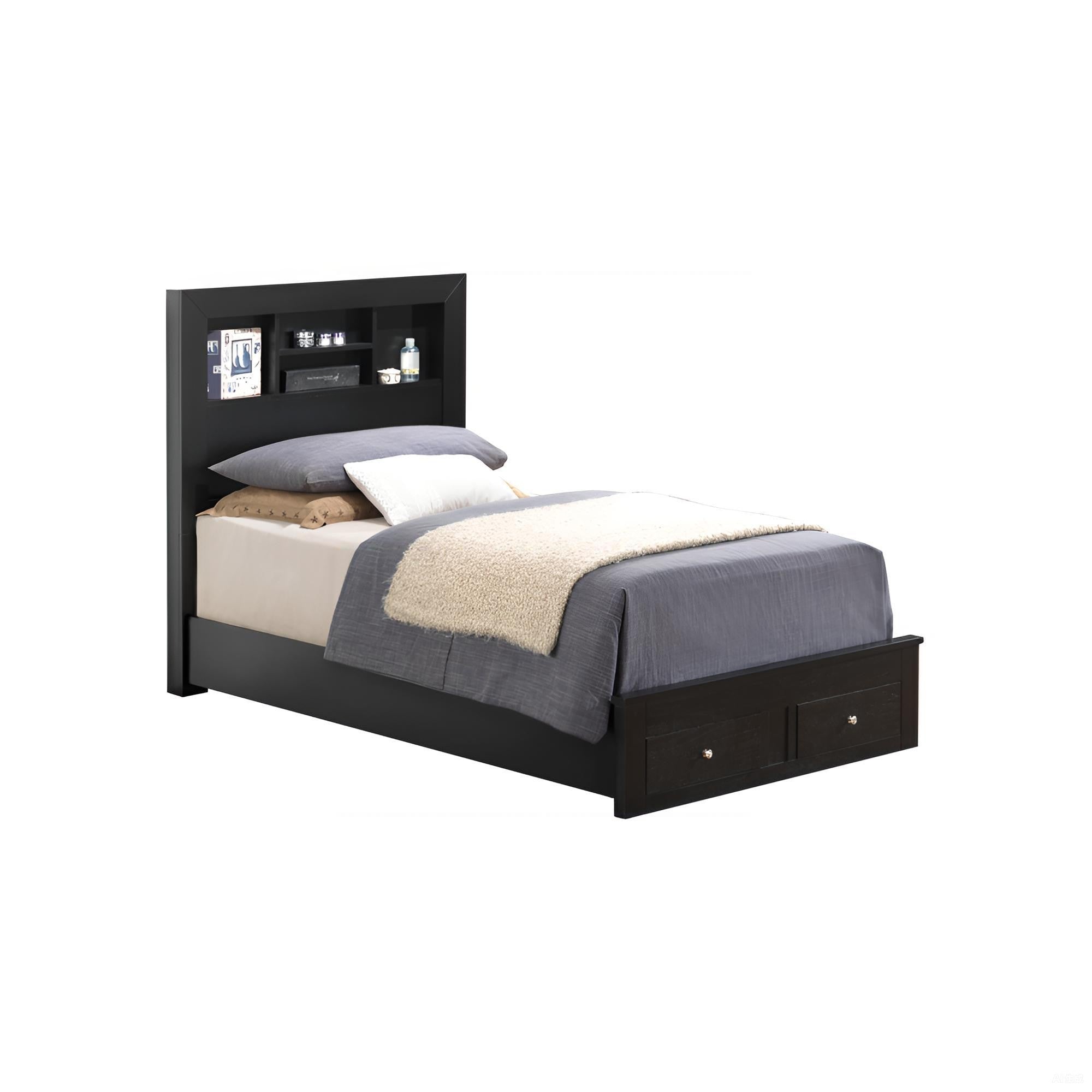 Sleek Black Storage Bed: Dual-Purpose, Durable Particle Board Design
