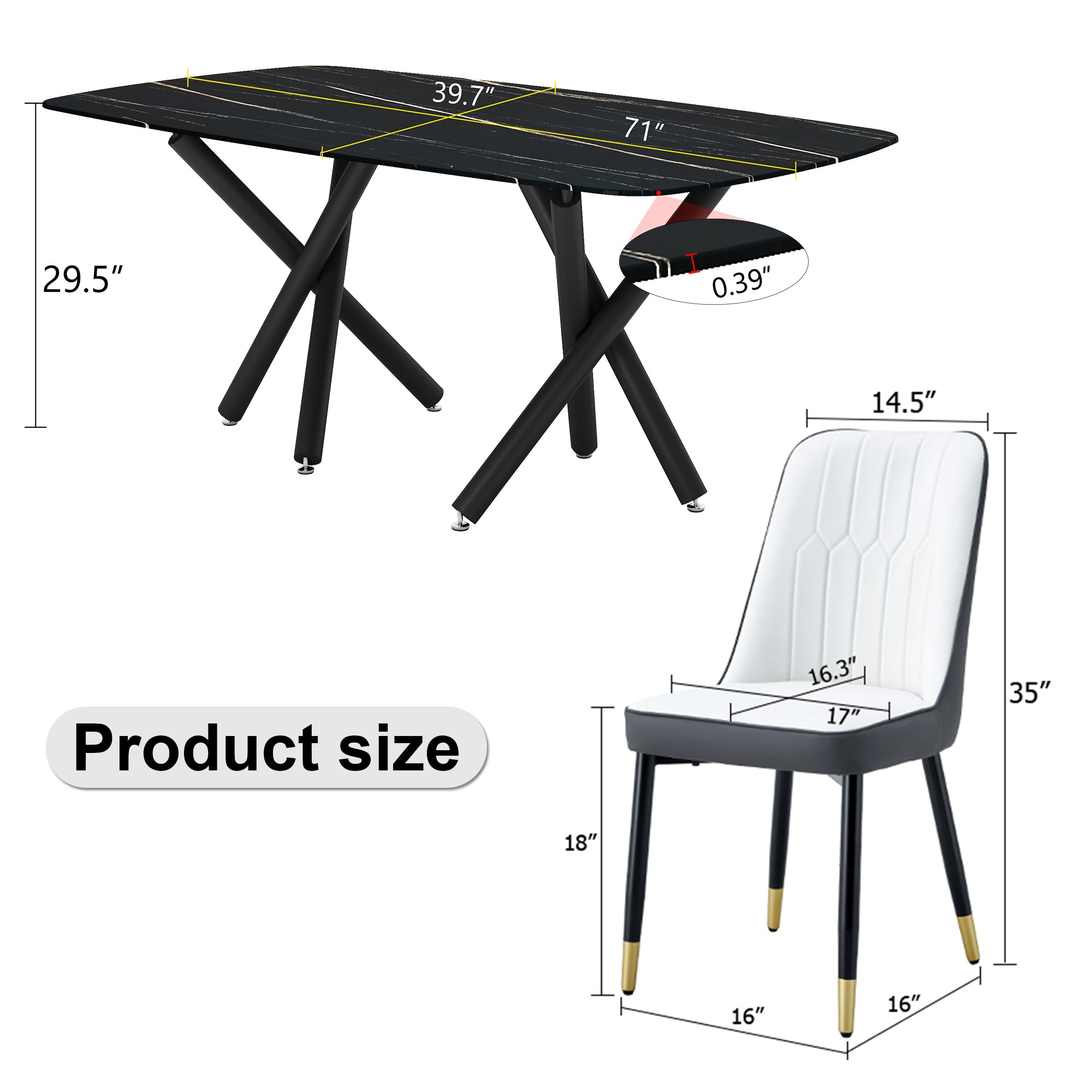 Black Marble Dining Table Set for 6