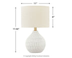 Ceramic table lamp size diagram: white shade and white diamond-pattern ceramic base