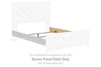 Queen panel rails with whitewash finish and light gray top edge