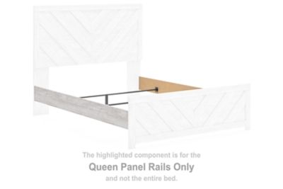 Queen panel rails with whitewash finish and light gray top edge