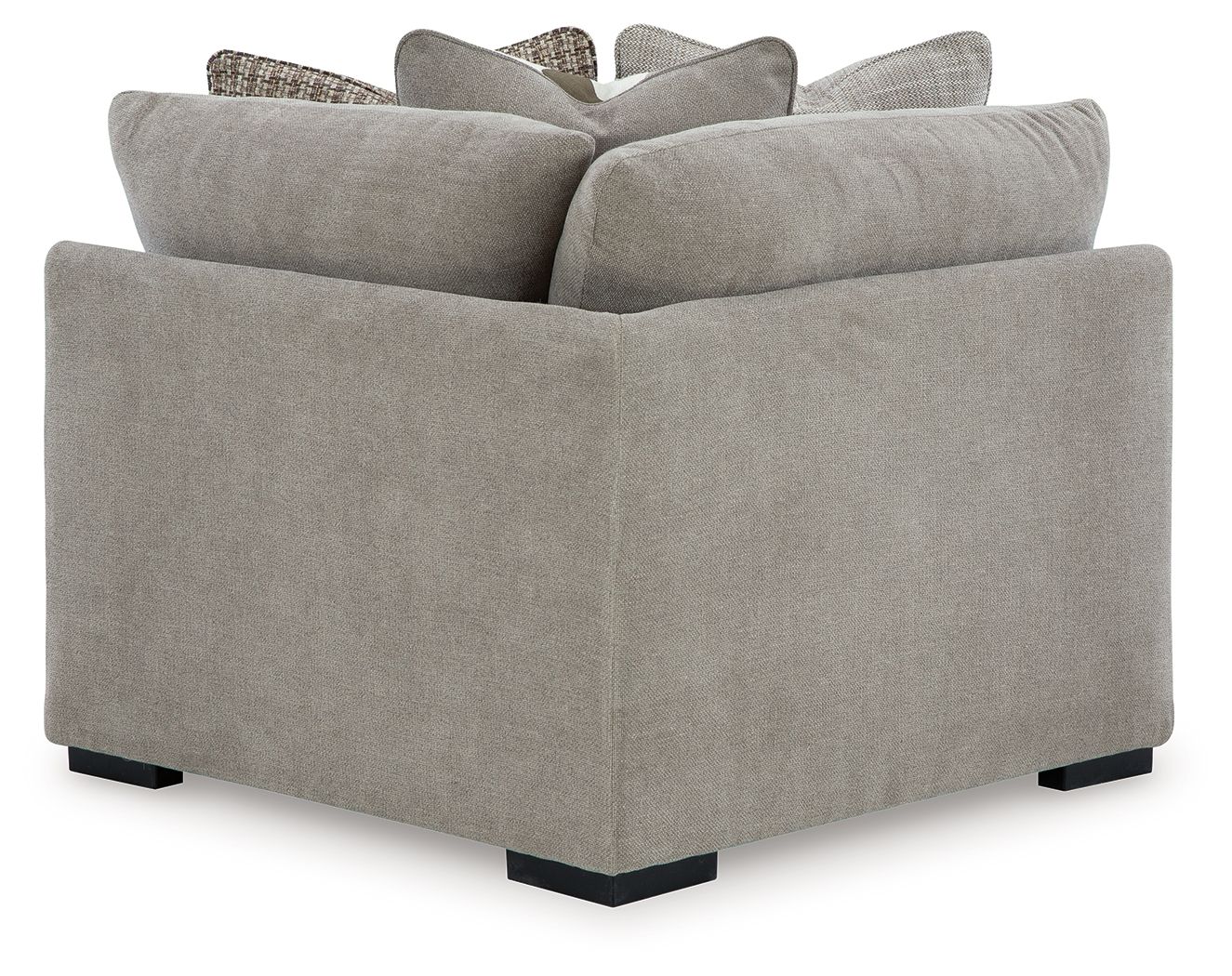 Aslan Court wedge sectional chair in light gray upholstery with stacked back cushions