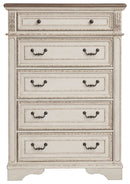 Realyn - White / Brown / Beige - Five Drawer Chest