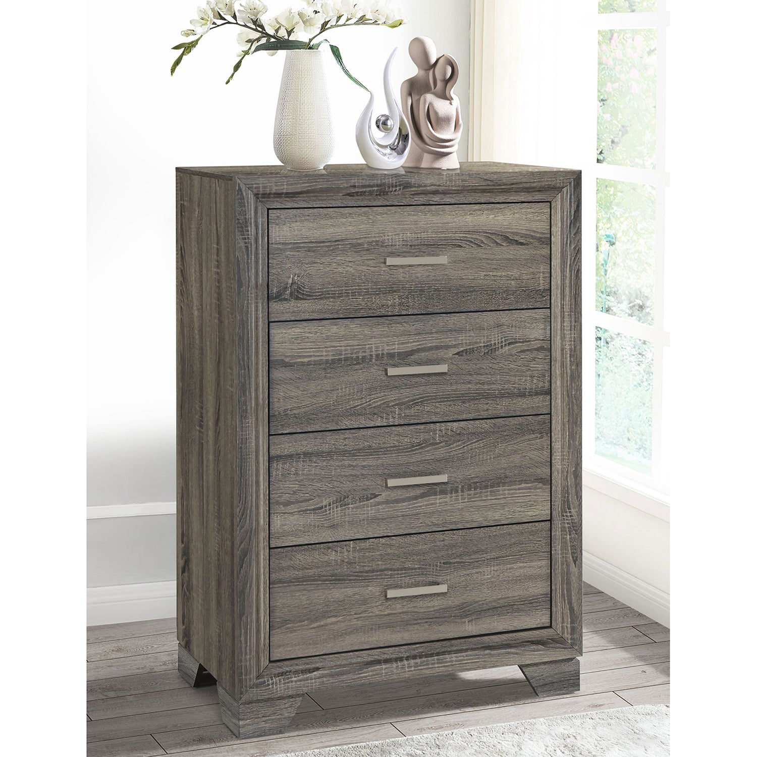Funston Brown Oak 4-Drawer Chest: Stylish Home Storage Solution