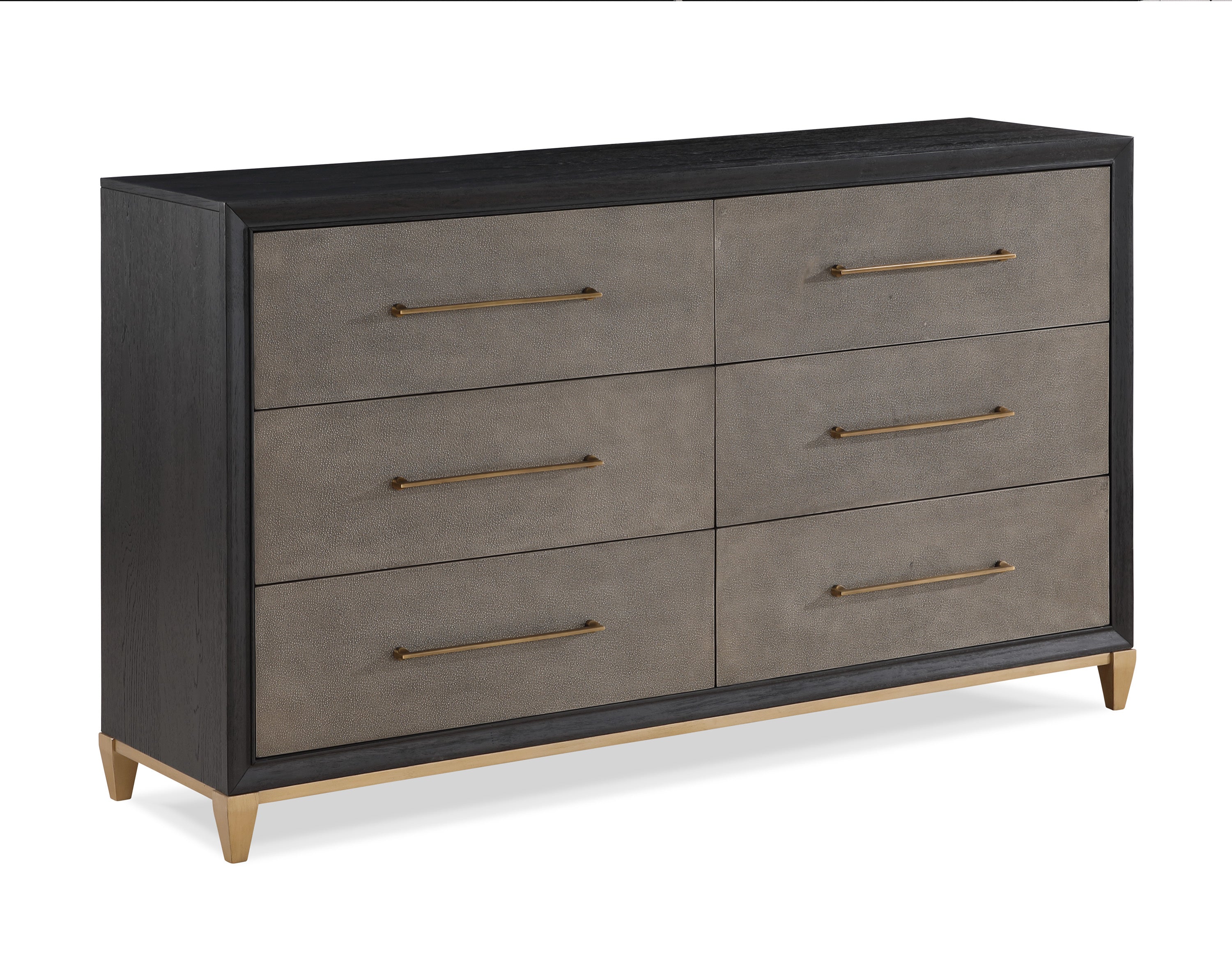 Dark Wood 6-Drawer Dresser | Gold Hardware, Tapered Legs