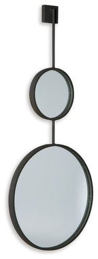Wall-mounted double oval mirror with black frame and two stacked reflective panes.