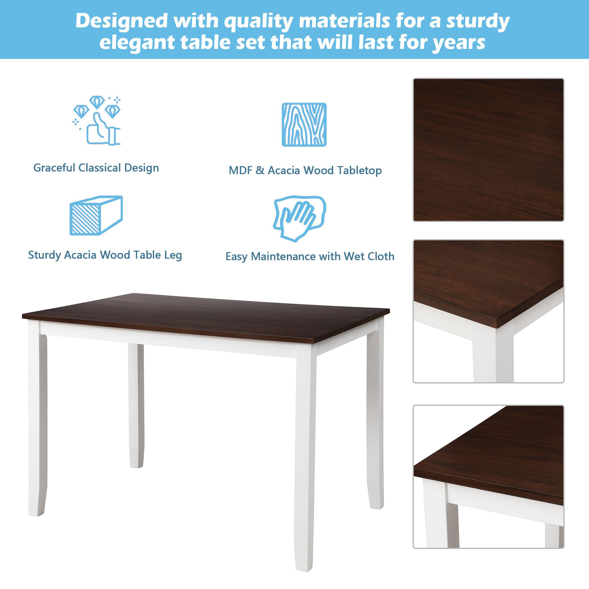 5-Piece Dining Set - Kitchen Table & Chairs