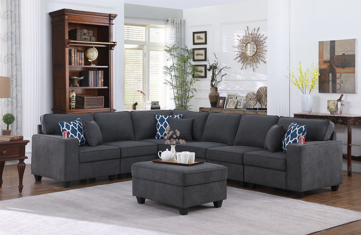 Cooper 125' Stone Gray 7Pc Reversible L-Shape Sectional Sofa
