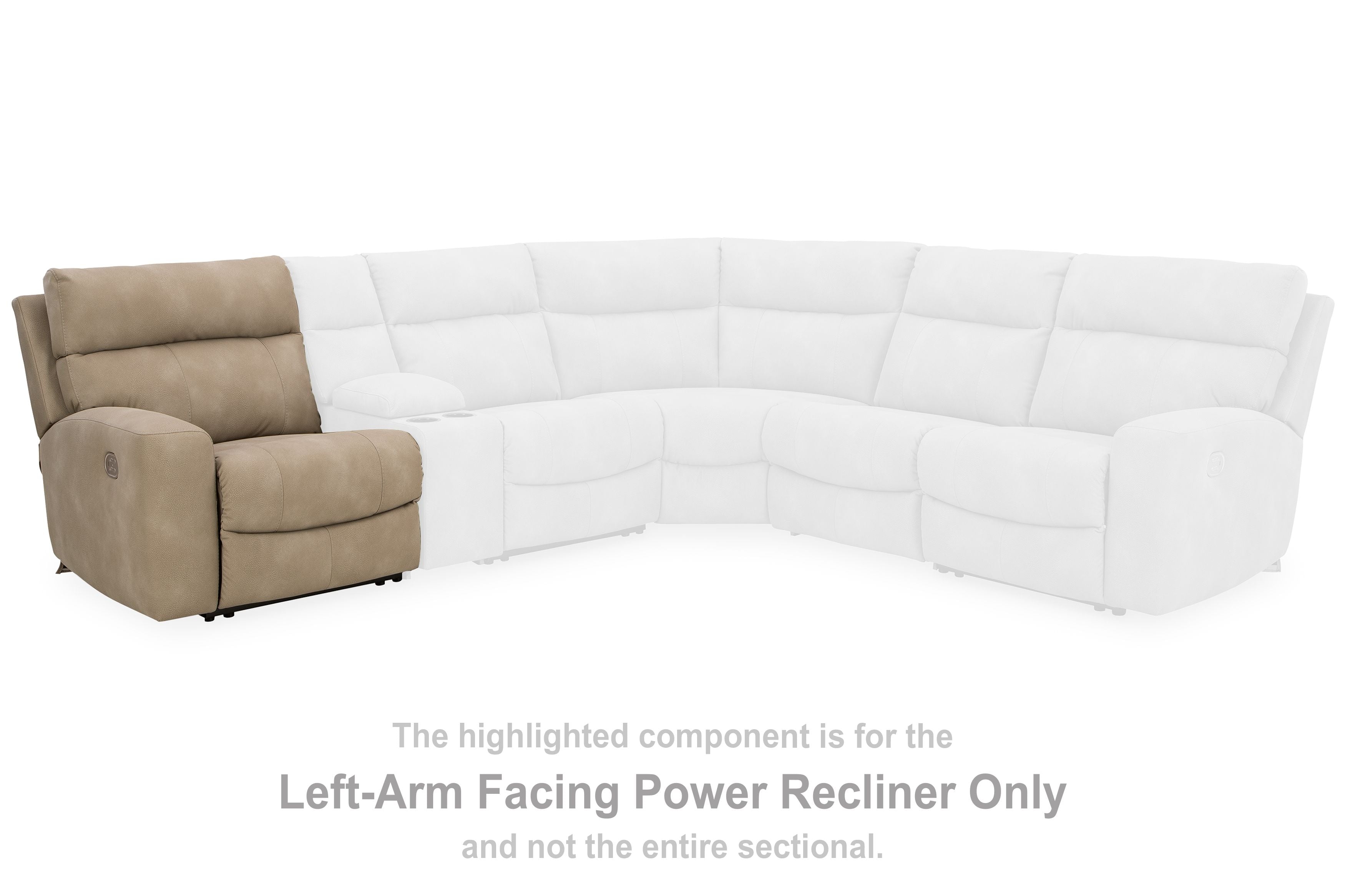 Sand left-arm facing power recliner section in an L-shaped sectional
