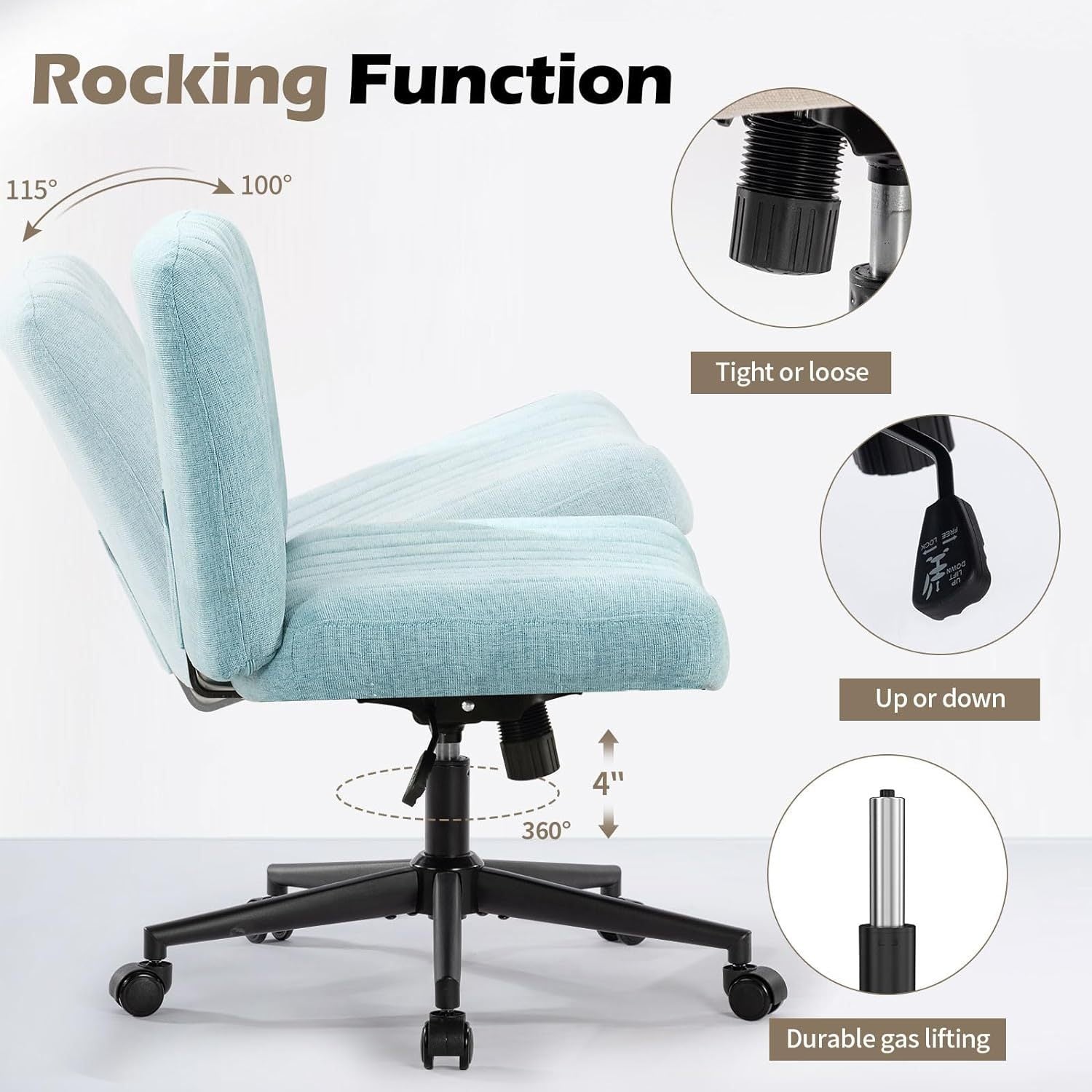 Linen Wide Seat Home Office Chair with Swing Backrest