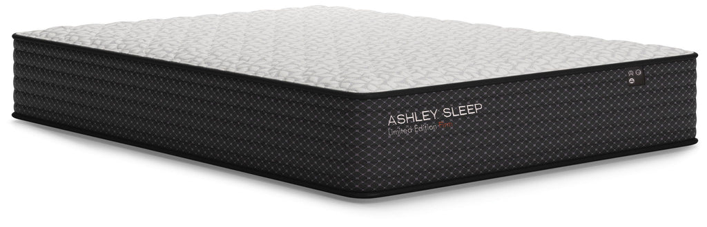 Ashley Sleep firm mattress with white quilted top and black textured sides